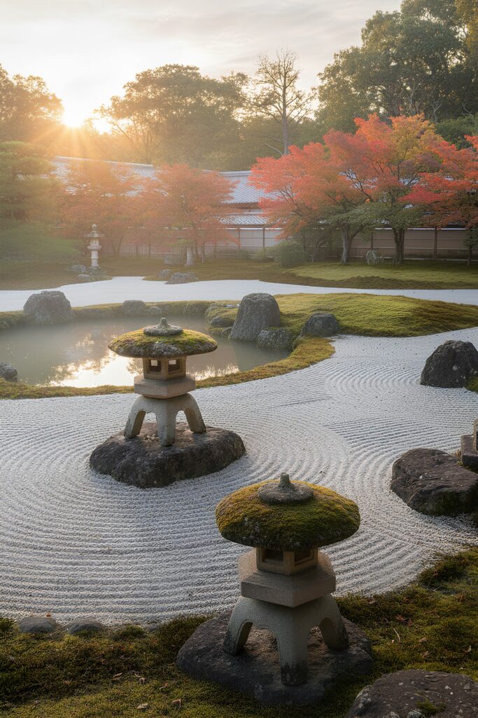 Cách Bố Trí Đèn Đá Và Tùng La Hán chuẩn vườn Nhật